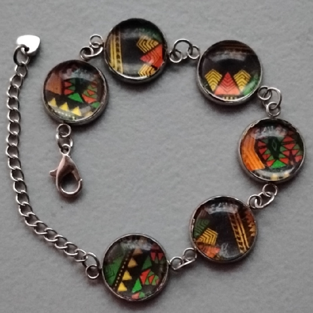 Tribal Patterned Bracelet with Silver Chain